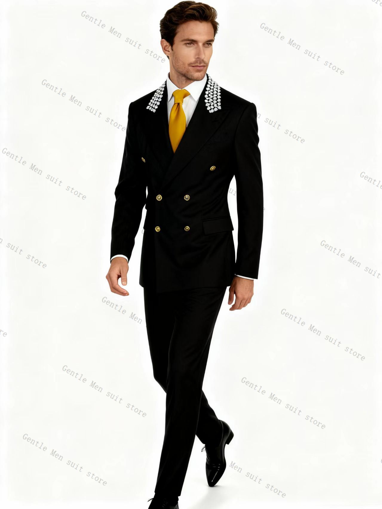 Formal Wear For Men Black Suit - Black Crystals Men Suit Set 2
