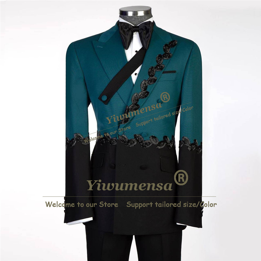 Formal Wear For Men Black Suit - Unique Design Suits Men Spliced Two