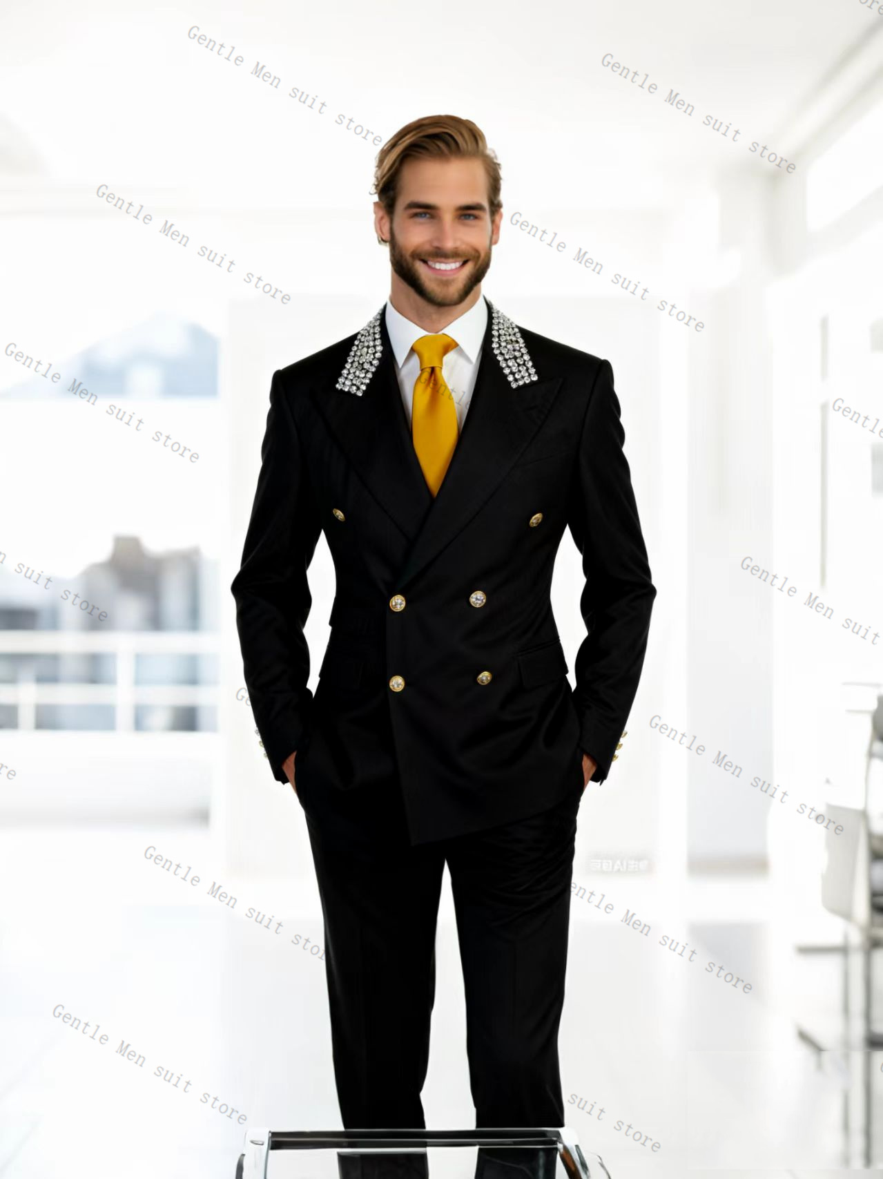 Black Crystals Men Suit Set 2  - Formal Wear For Men Black Suit recension och pris