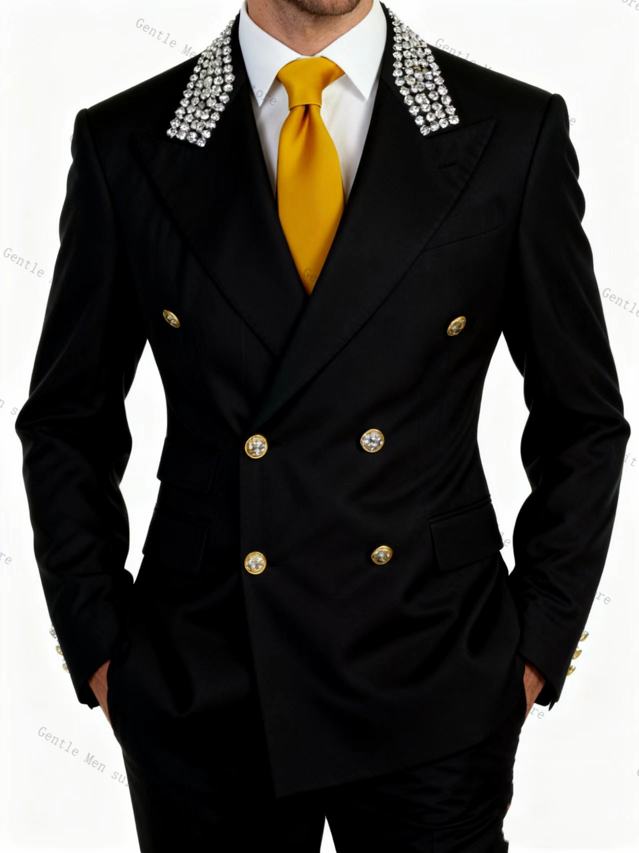 Black Crystals Men Suit Set 2  - Formal Wear For Men Black Suit recension och pris