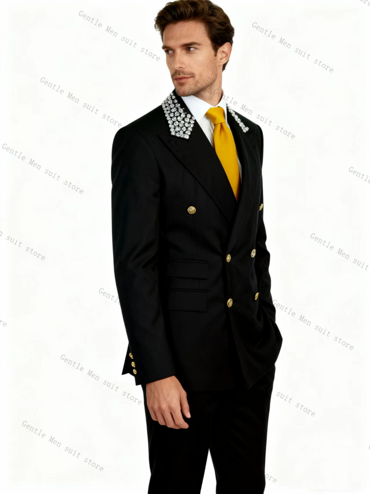 Black Crystals Men Suit Set 2  - Formal Wear For Men Black Suit recension och pris