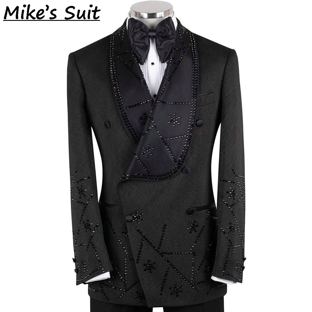 Black Jacquard Gems Beading 2  - Formal Wear For Men Black Suit recension och pris