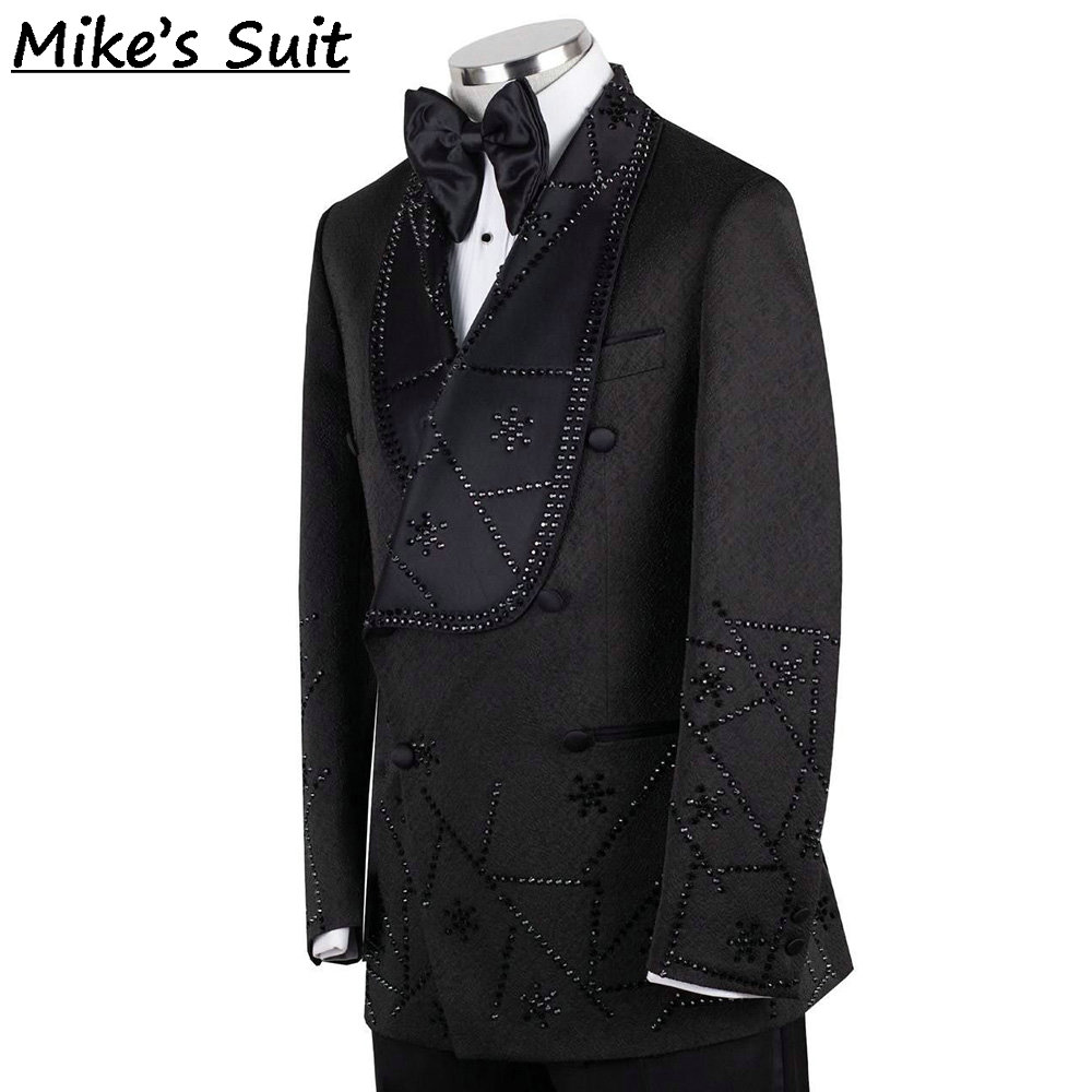 Black Jacquard Gems Beading 2  - Formal Wear For Men Black Suit recension och pris