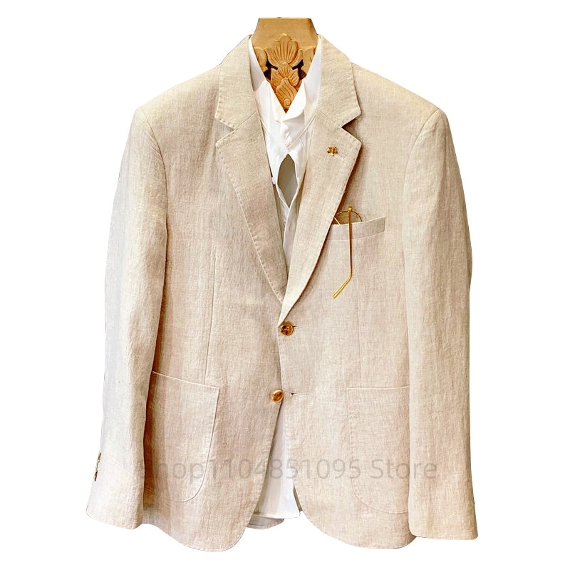 Beige Men Suit Linen Blazers J - Men Formal Wear Top recension och pris