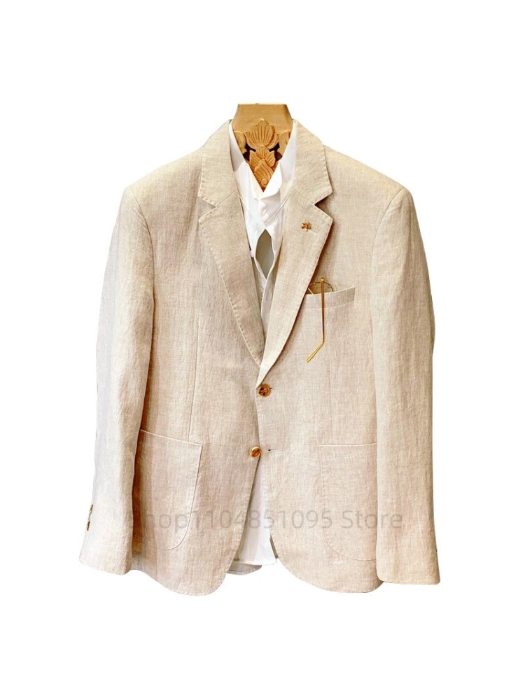 Beige Men Suit Linen Blazers J - Men Formal Wear Top recension och pris