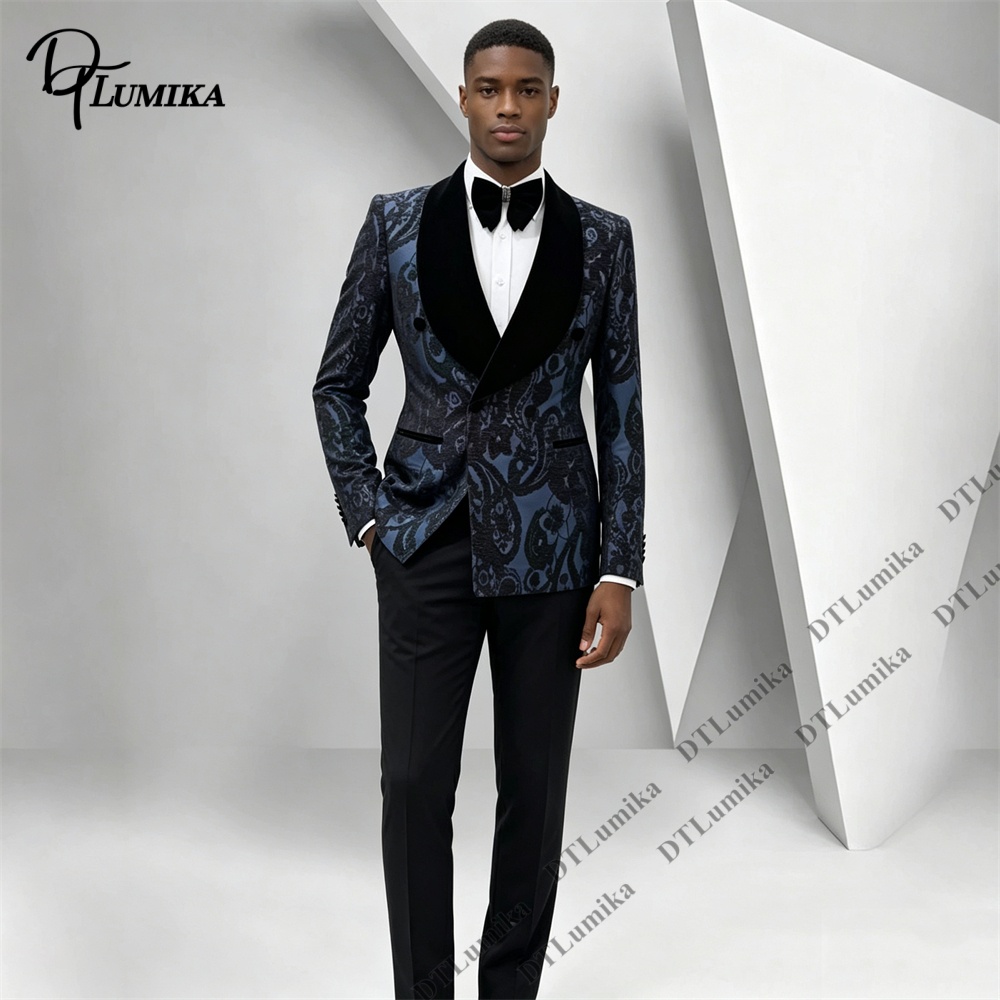 Two Pieces Paisley Jacquard Tu - Formal Wear For Men Black Suit recension och pris
